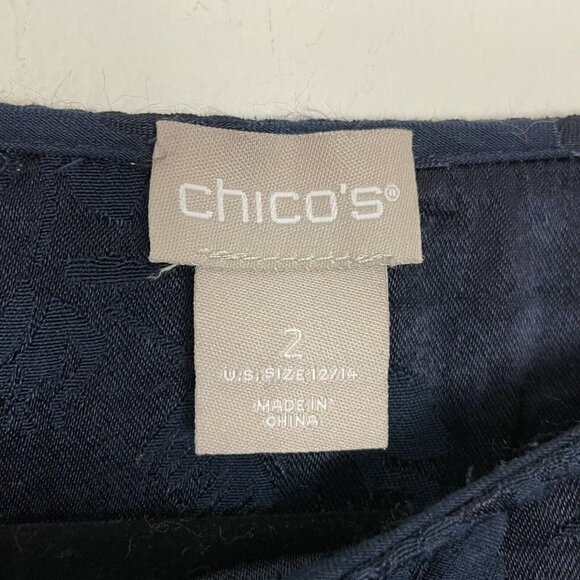 Chico’s Dark Blue Jacquard Kimono Top Woman’s Size 2 / 12/14 Floral Boat Neck - Picture 4 of 6